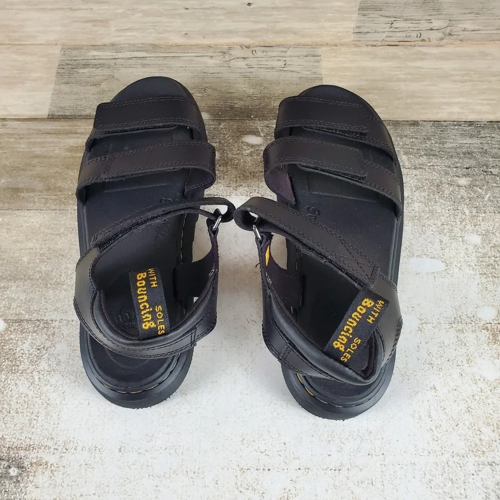 Dr Martens Kids Klaire Sandals Sz 6 Dark Black Hook And Loop Adjustable Straps